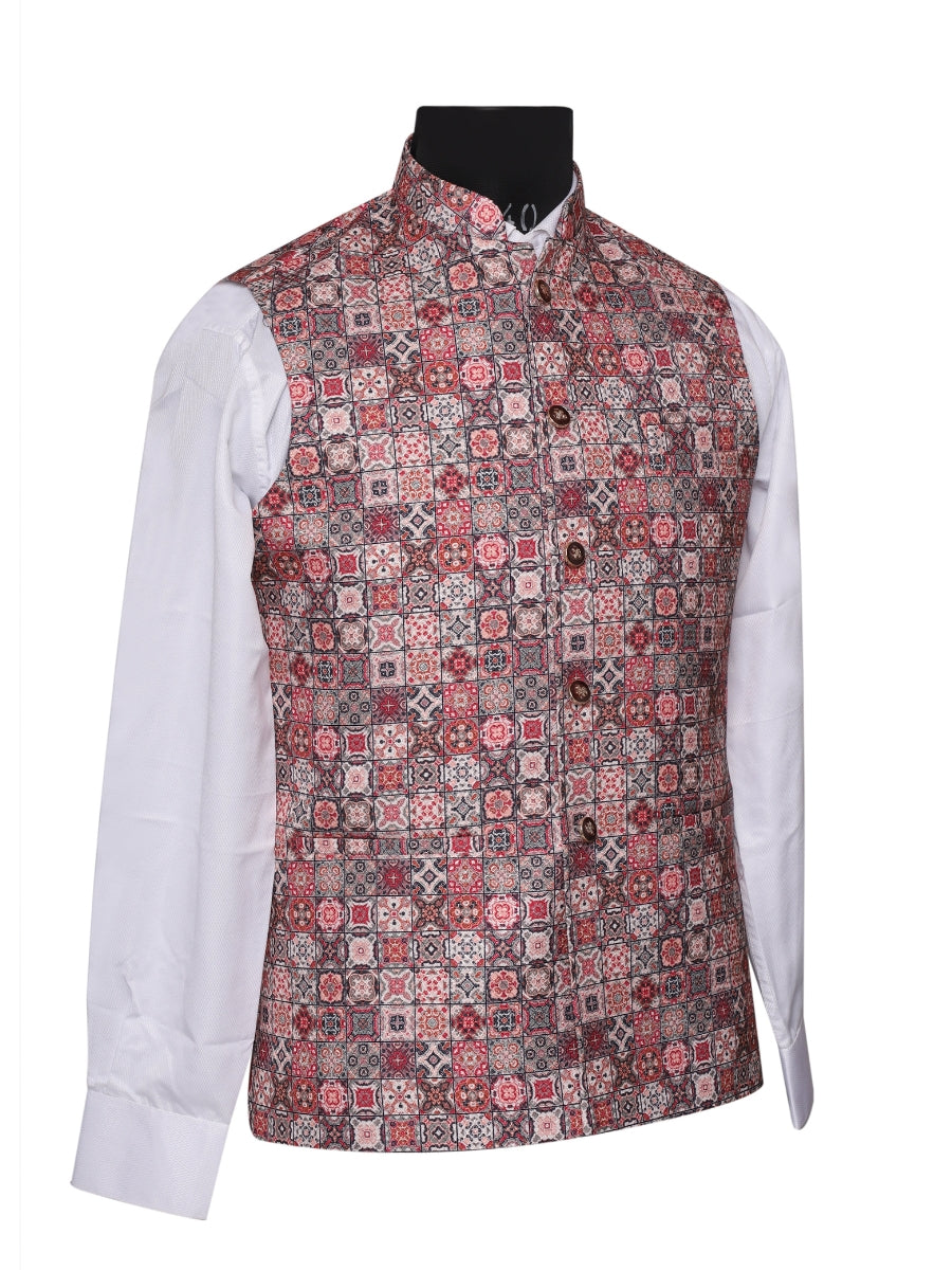 Jacket Kurta Set Banarasi Pink For Men