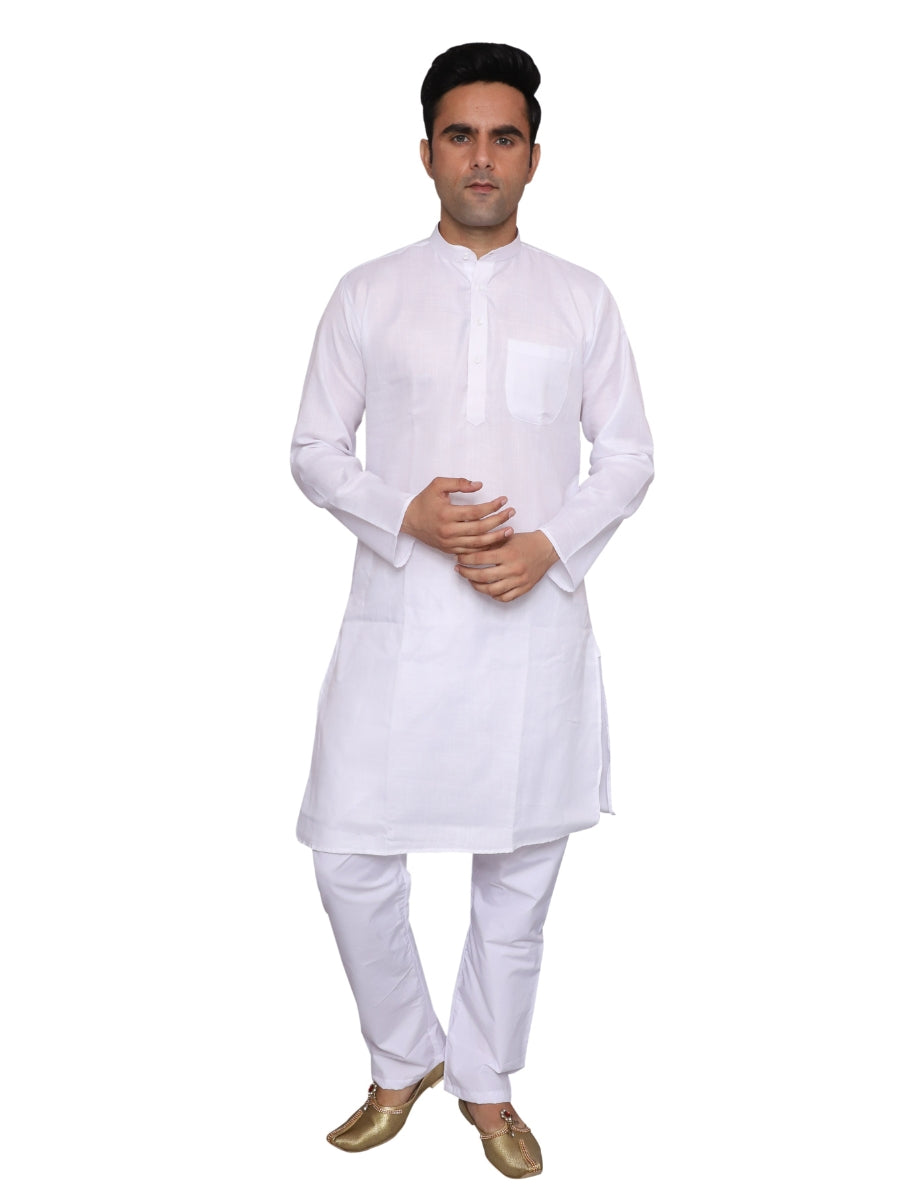 Plain White Kurta Pajama Set For Men