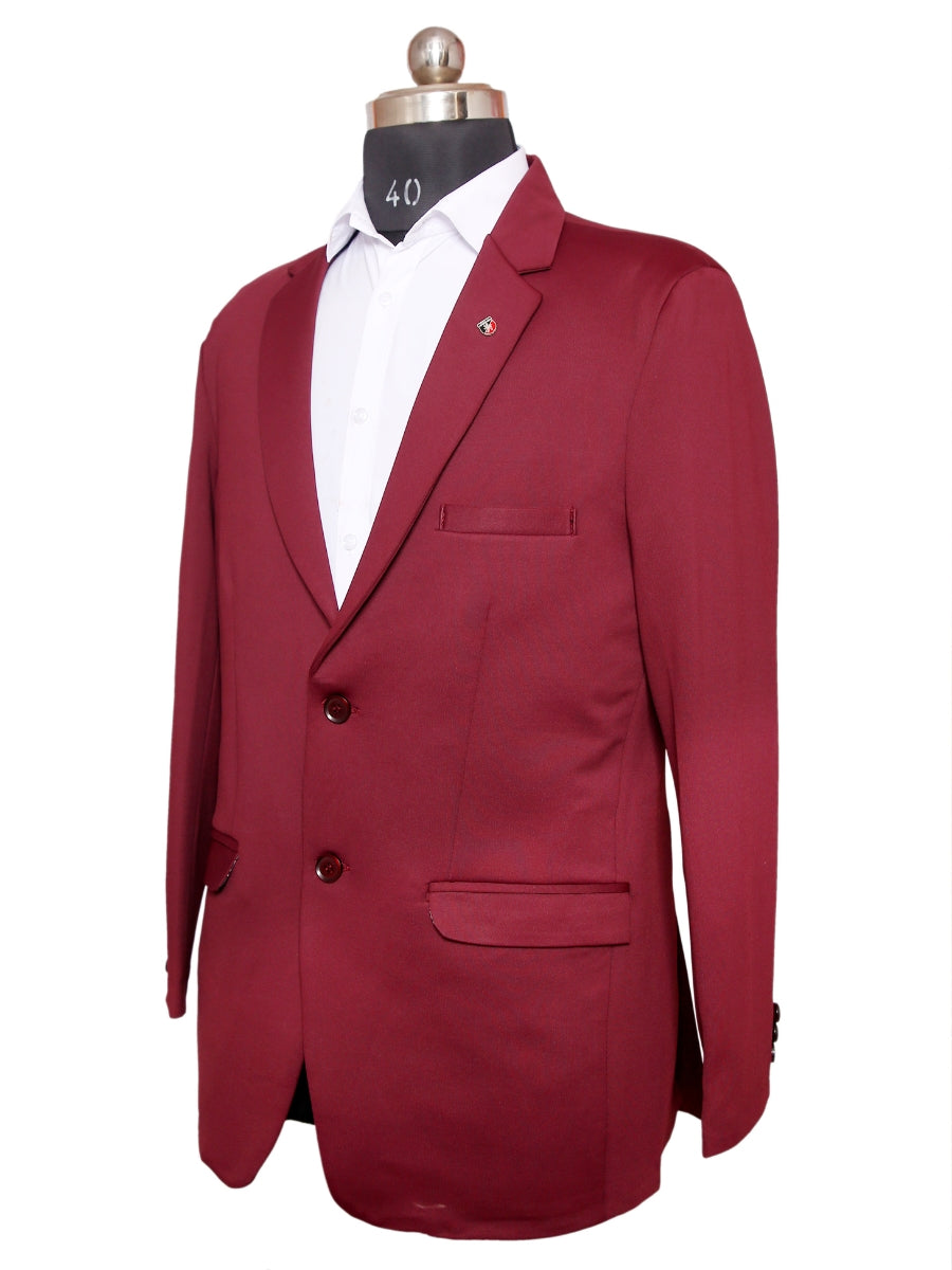 Knit Blazer Maroon For Men Pattern Lycra Fabric