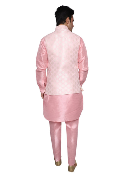 Kurta Pajama With Waistcoat Pink for Men