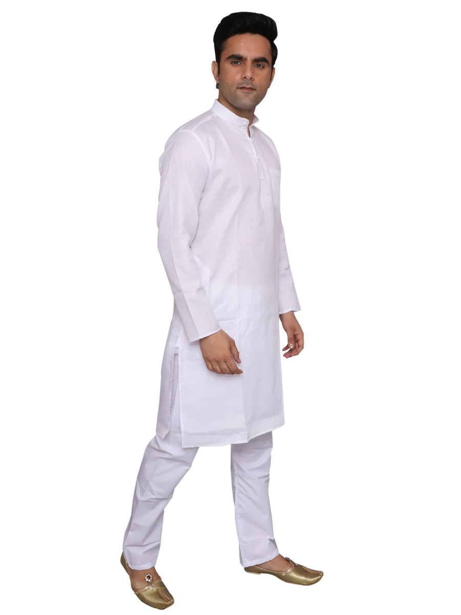 Plain White Kurta Pajama Set For Men