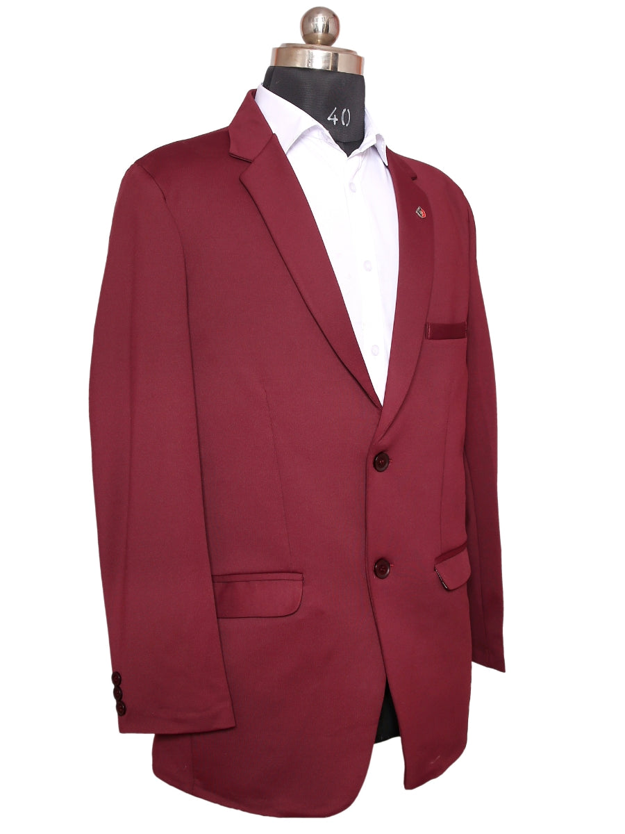 Knit Blazer Maroon For Men Pattern Lycra Fabric