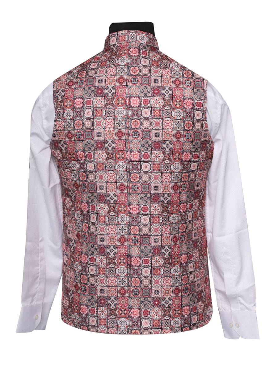 Jacket Kurta Set Banarasi Pink For Men