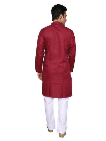 Plain Maroon Kurta Pajama Set For Men