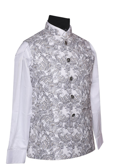 Crochet Printed Grey Jacket  Kurta Set  Men