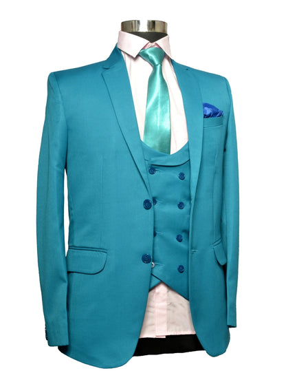 Party Wear Three Piece Suit Sky Blue For Men