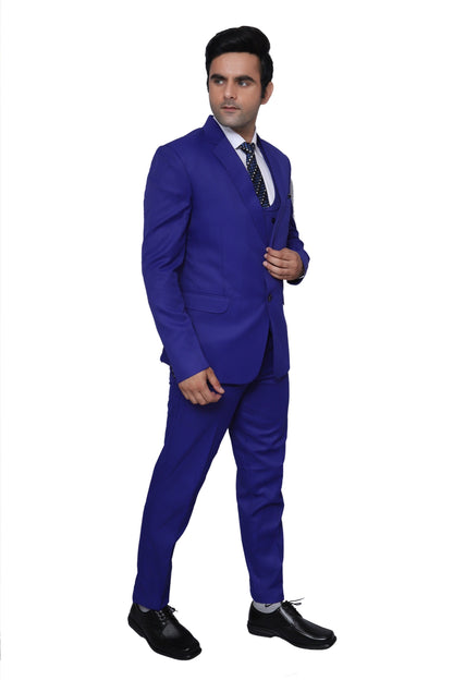 Plain Three Piece Suit Blue For Men