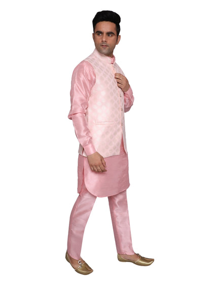 Kurta Pajama With Waistcoat Pink for Men