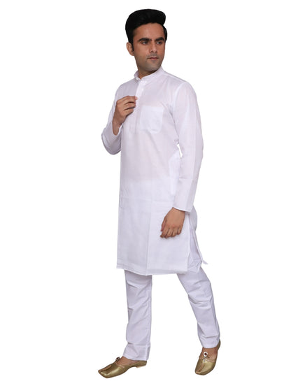 Plain White Kurta Pajama Set For Men