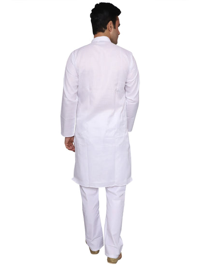 Plain White Kurta Pajama Set For Men