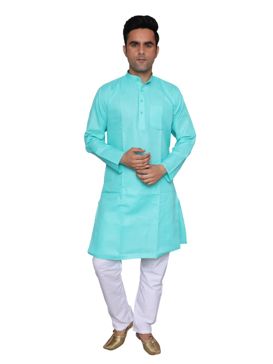 Plain Light Blue Kurta Pajama Set For Men