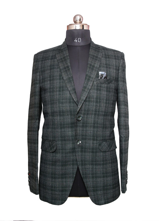 Tweed Check Blazer Olive Green Men Blazer