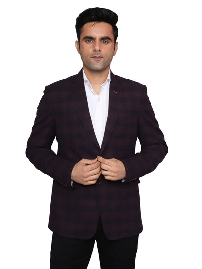 Check Blazer Maroon Men Blazer