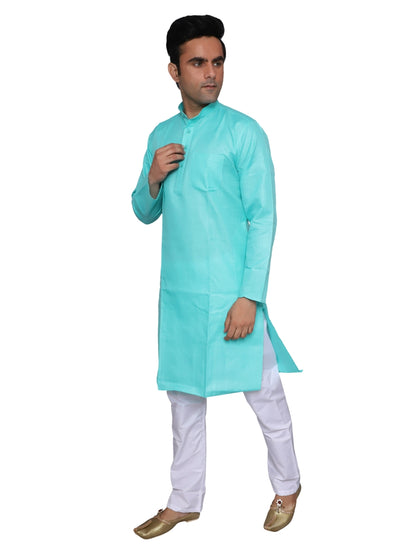 Plain Light Blue Kurta Pajama Set For Men