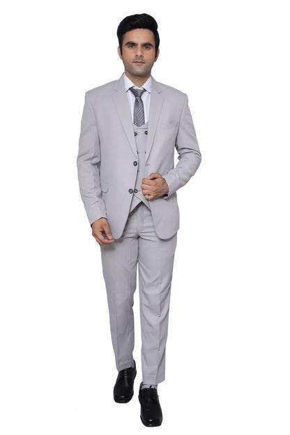 Plain Three Piece Suit Grey For Men