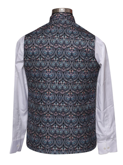 Jacket Kurta Set Banarasi Blue For Men