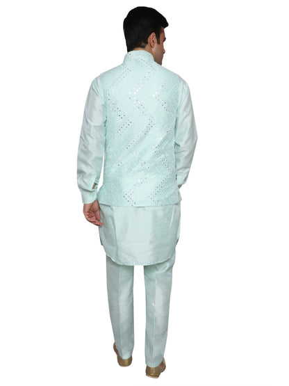 Kurta Pajama With Waistcoat Light Blue for Men