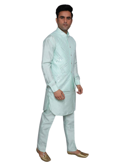 Kurta Pajama With Waistcoat Light Blue for Men