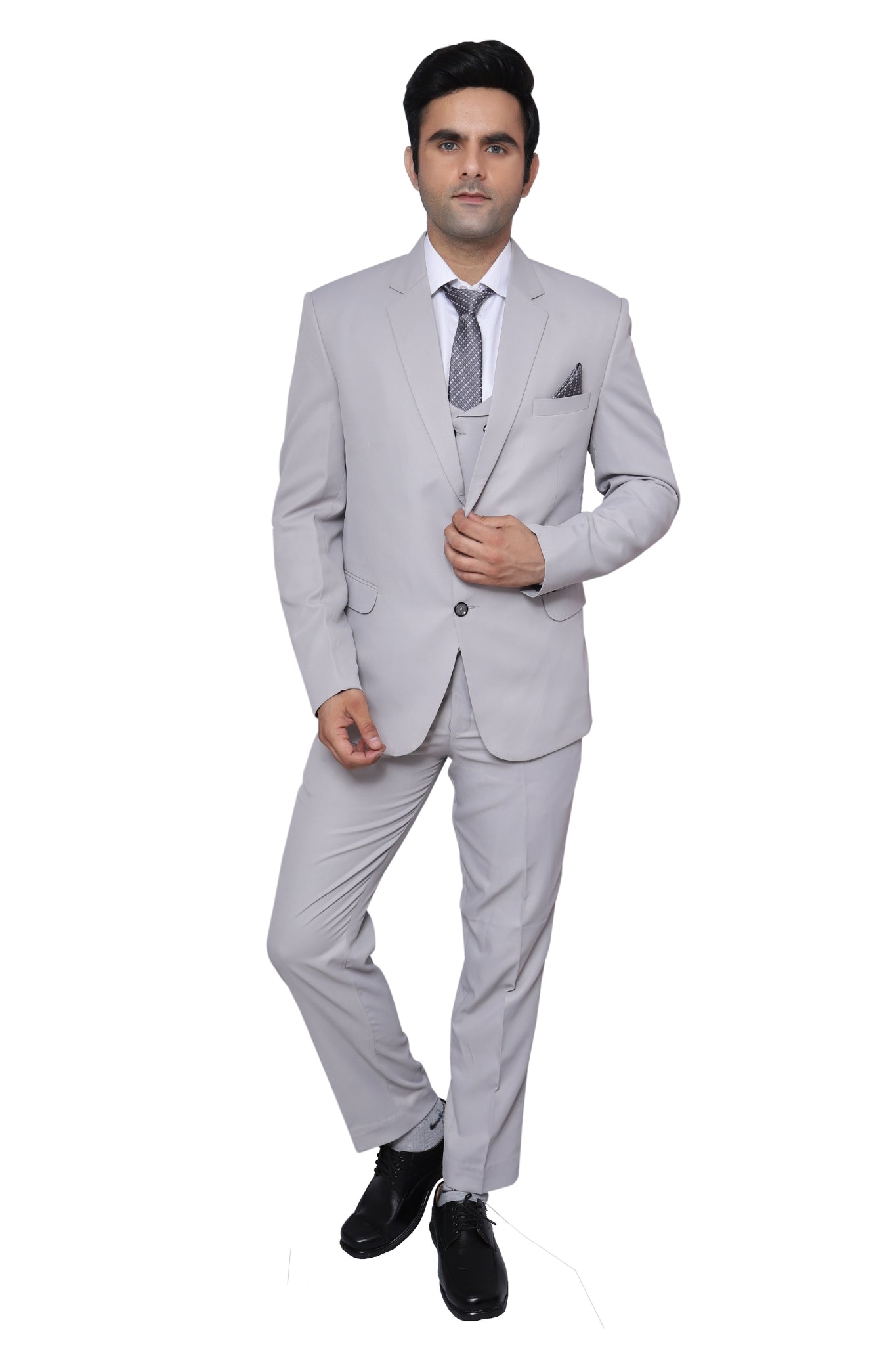 Plain Three Piece Suit Grey For Men