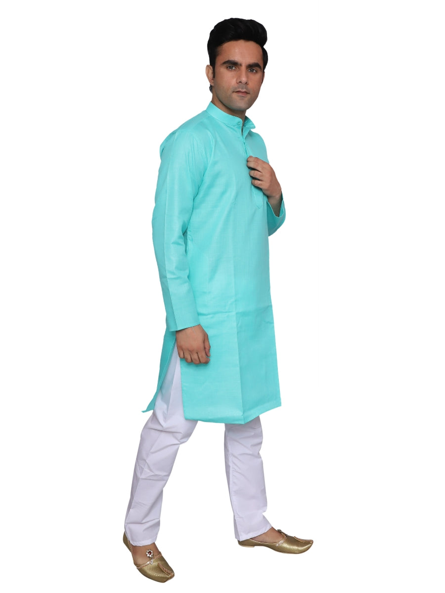 Plain Light Blue Kurta Pajama Set For Men