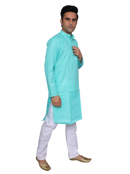 Plain Light Blue Kurta Pajama Set For Men