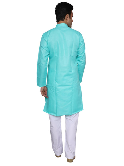 Plain Light Blue Kurta Pajama Set For Men