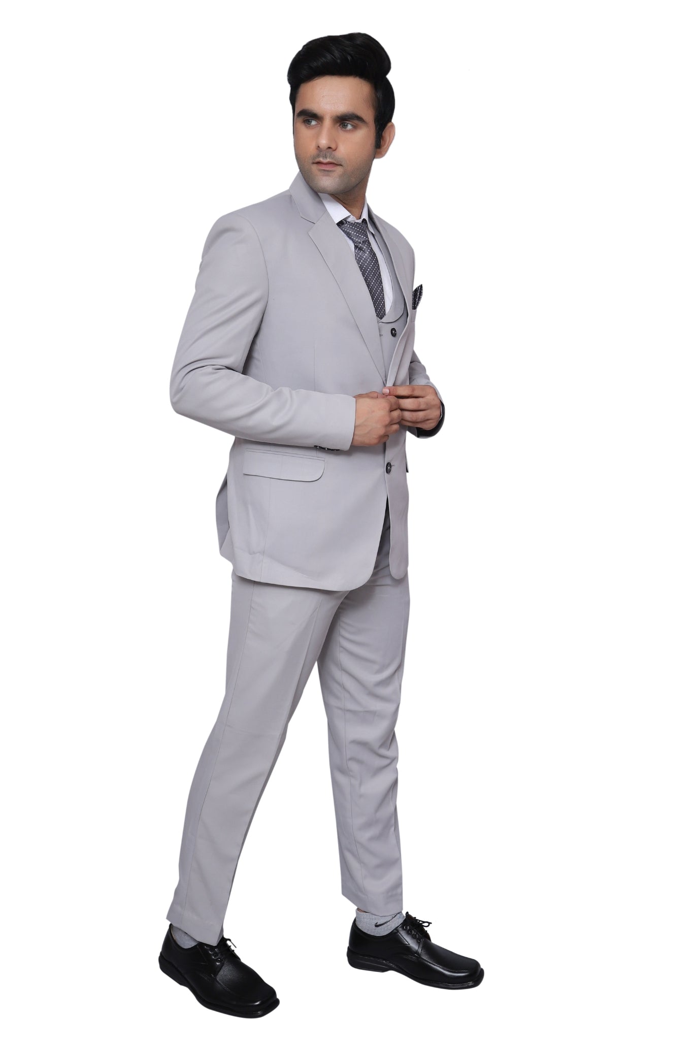 Plain Three Piece Suit Grey For Men