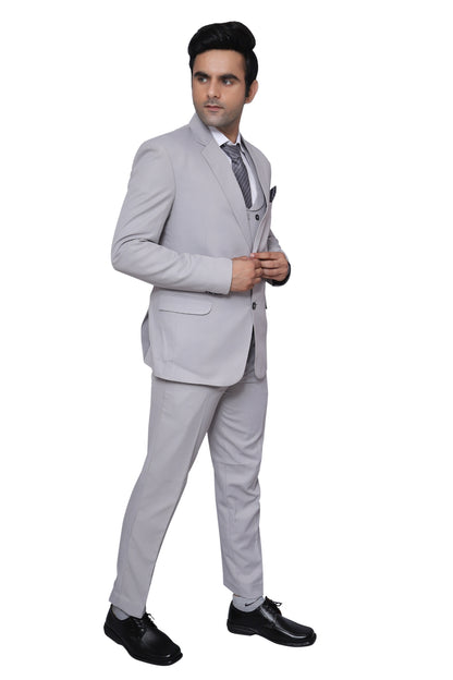 Plain Three Piece Suit Grey For Men