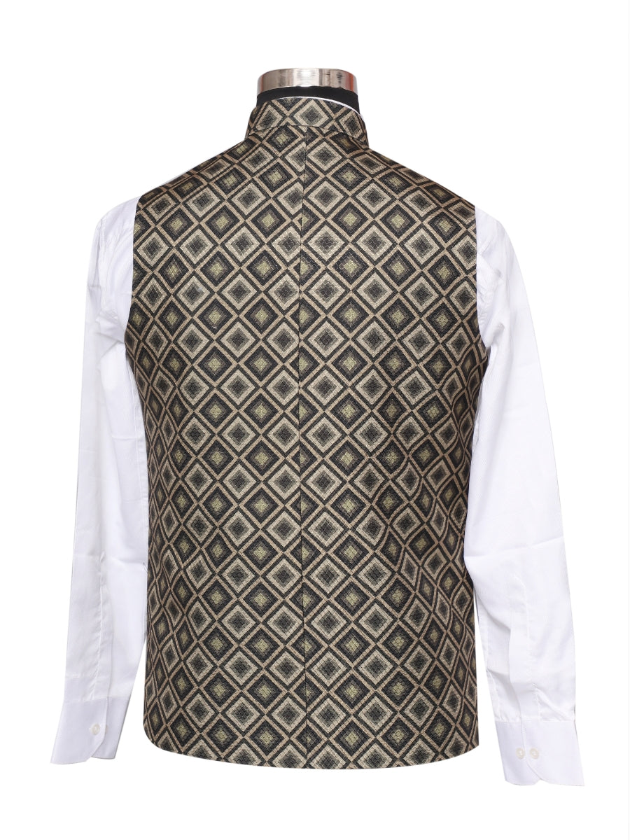 Jacket Kurta Set Banarasi Mehndi Green For Men