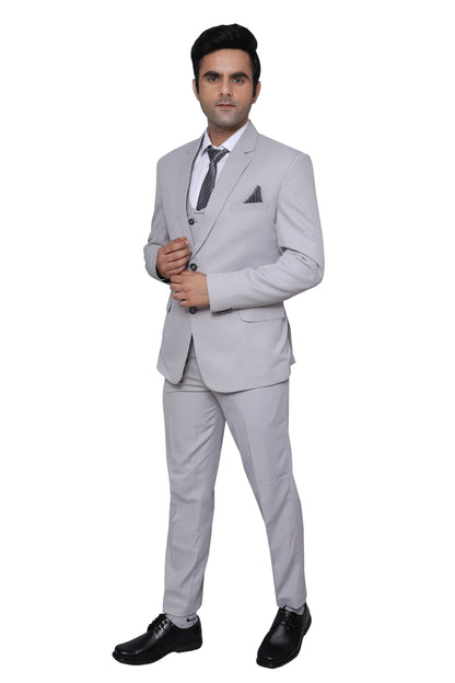 Plain Three Piece Suit Grey For Men