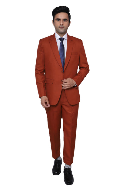 Plain Two Piece Suit Brown for Men