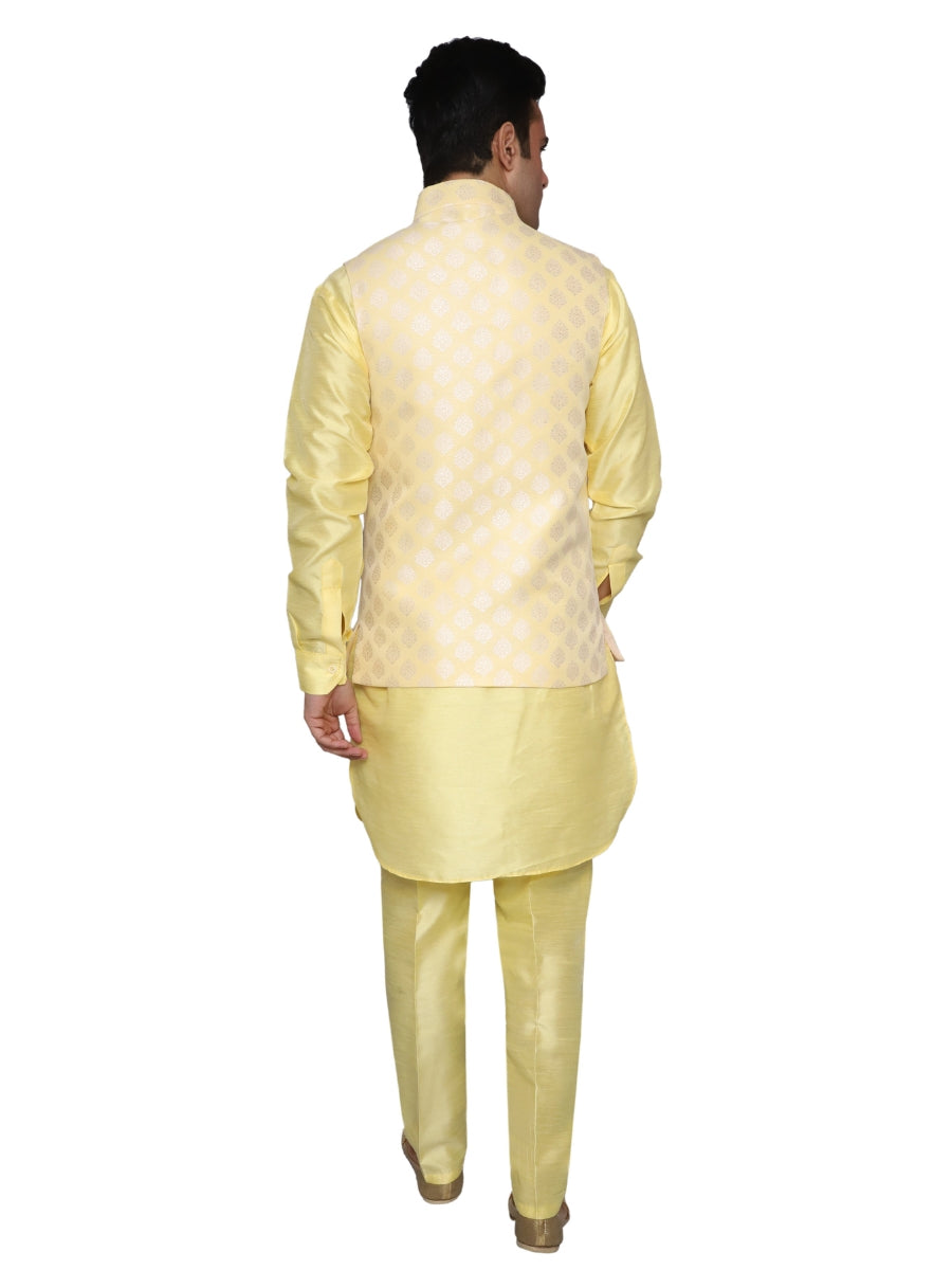 Kurta Pajama With Waistcoat Yellow for Men