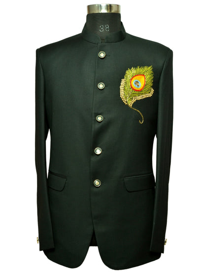 Jodhpuri Suit With Morpankhi In Smart Fit Two Piece Dark Green For Men