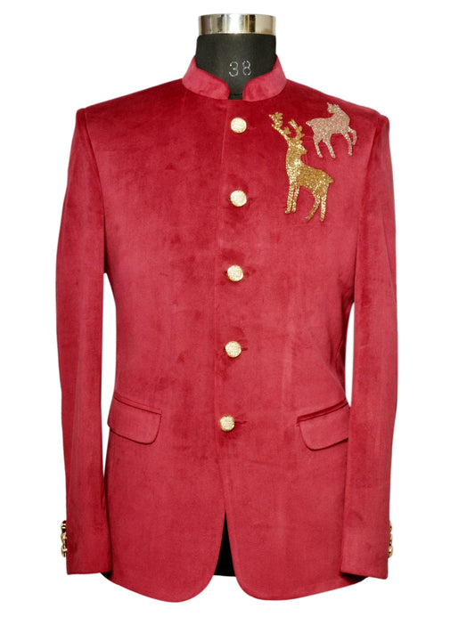 Jodhpuri Suit Red Emboidery Pattern For Men