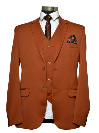 Party Wear Three Piece Suit Bronze For Men