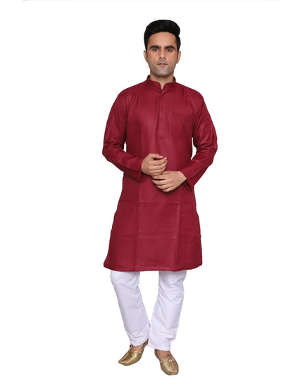 Plain Maroon Kurta Pajama Set For Men