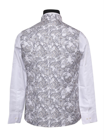 Crochet Printed Grey Jacket  Kurta Set  Men