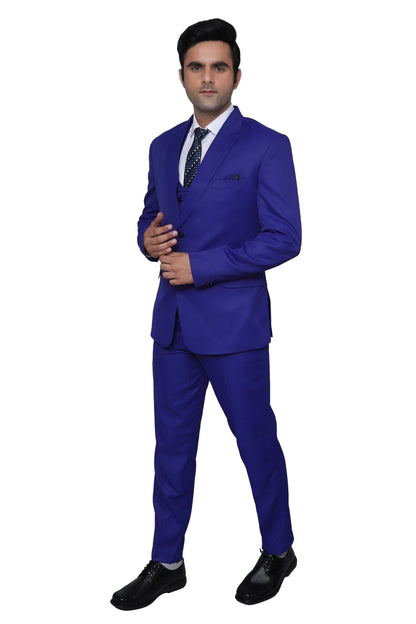 Plain Three Piece Suit Blue For Men