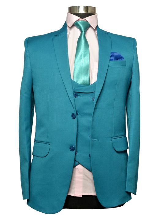 Party Wear Three Piece Suit Sky Blue For Men