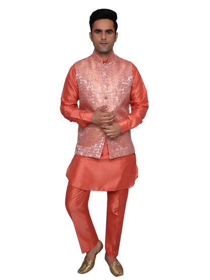 Kurta Pajama With Waistcoat Red for Men