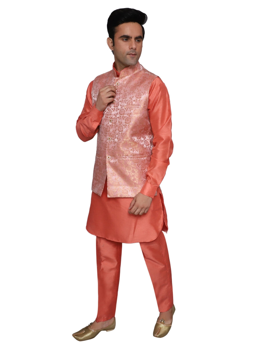 Kurta Pajama With Waistcoat Red for Men