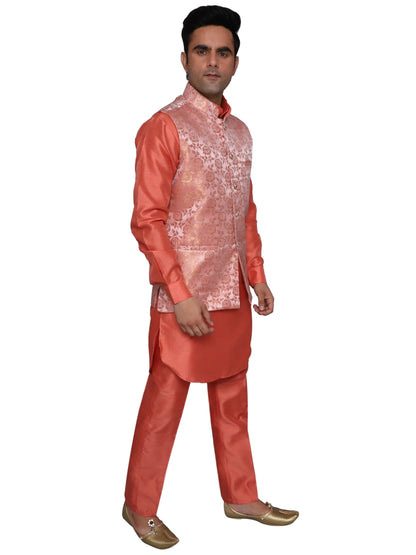 Kurta Pajama With Waistcoat Red for Men