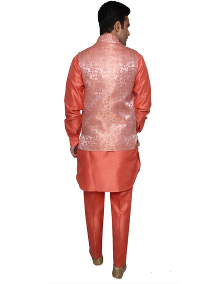 Kurta Pajama With Waistcoat Red for Men