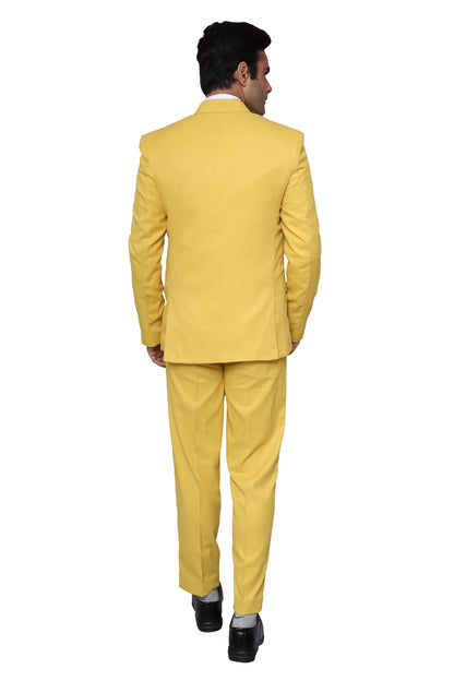 Plain Three Piece Suit Yellow For Men