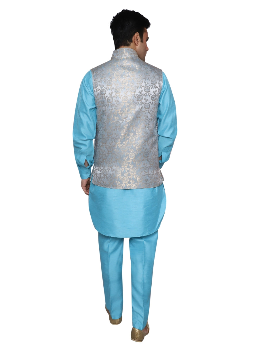 Kurta Pajama With Waistcoat Blue for Men