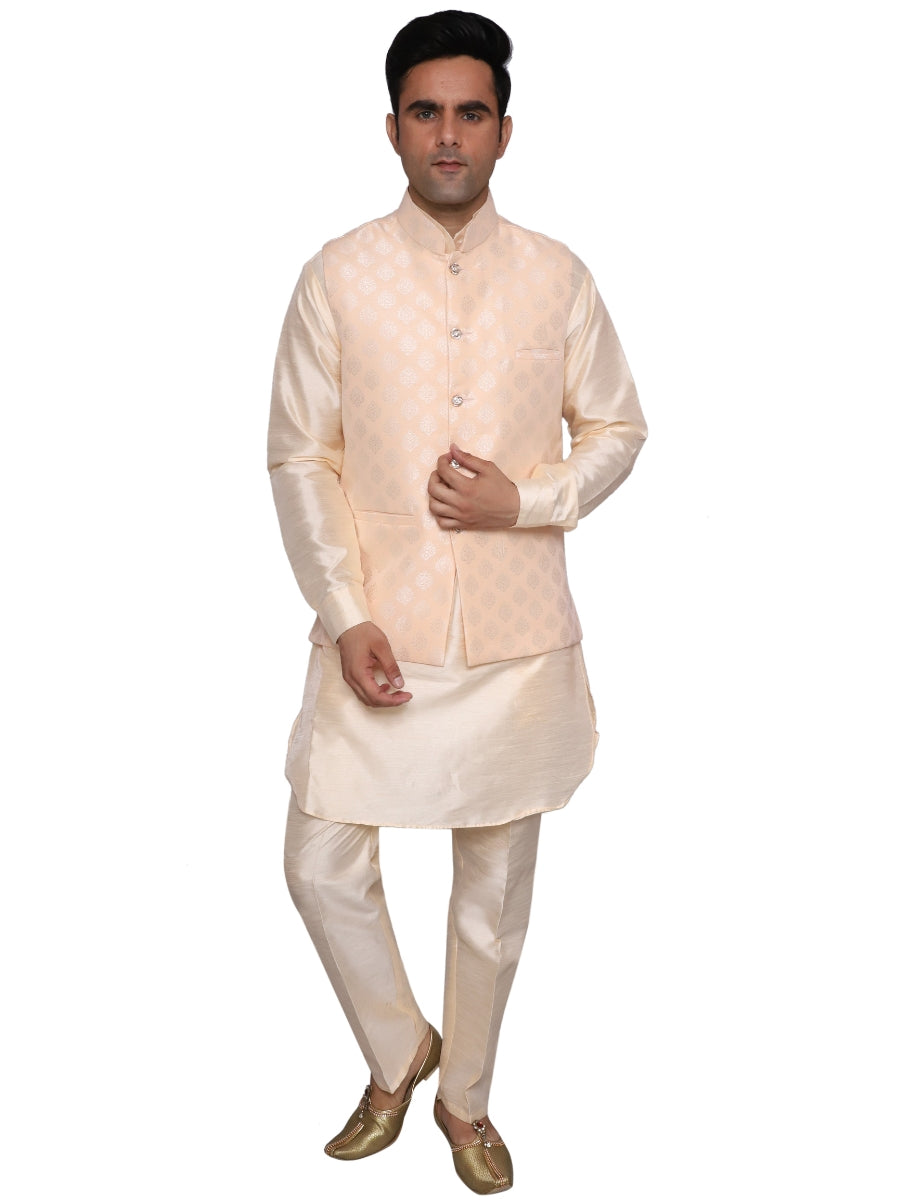 Kurta Pajama With Waistcoat Light Gold for Men