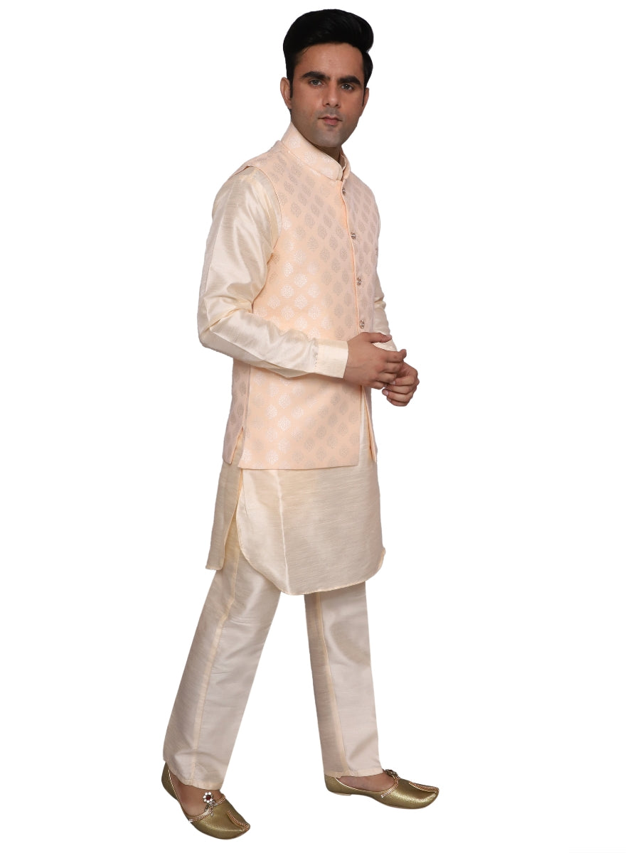 Kurta Pajama With Waistcoat Light Gold for Men