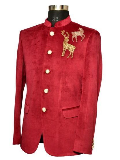 Jodhpuri Suit Red Emboidery Pattern For Men