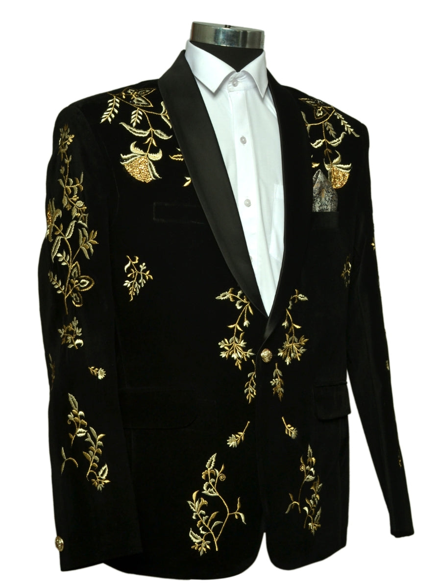 Grace Of Golden Zari And Hand Embroidery Two Piece Suit Black For Men