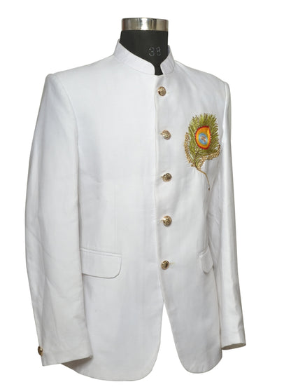 Jodhpuri Suit With Morpankhi In Smart Fit Two Piece White For Men